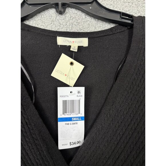 Ultra Flirt Juniors' Women's Cable-Knit Surplice Cropped Sweater Black Sm. NWT's - Picture 6 of 8